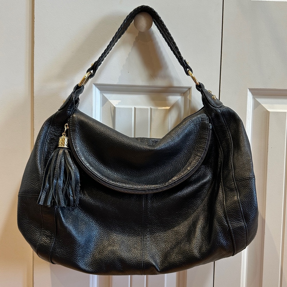 Onna Ehrlich Rachel Black Pebbled Shoulder Bag Leather Hobo in Black Y2K